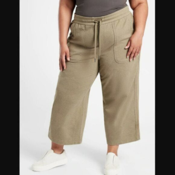 Athleta Farallon Heathered Wide Crop Pants Shadow Olive Heather Plus size 24 - Picture 3 of 12